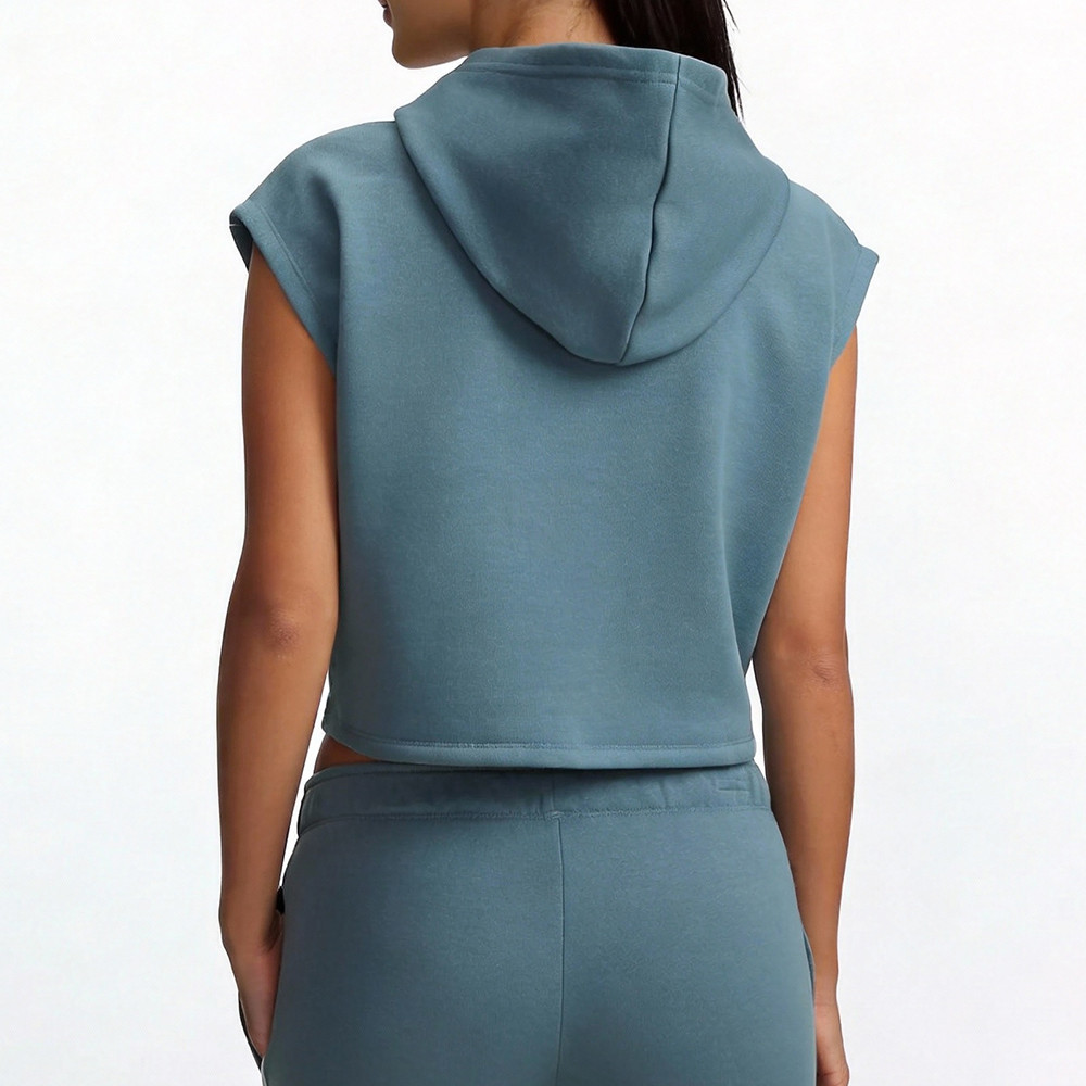 Womens sleeveless pullover hoodie back view