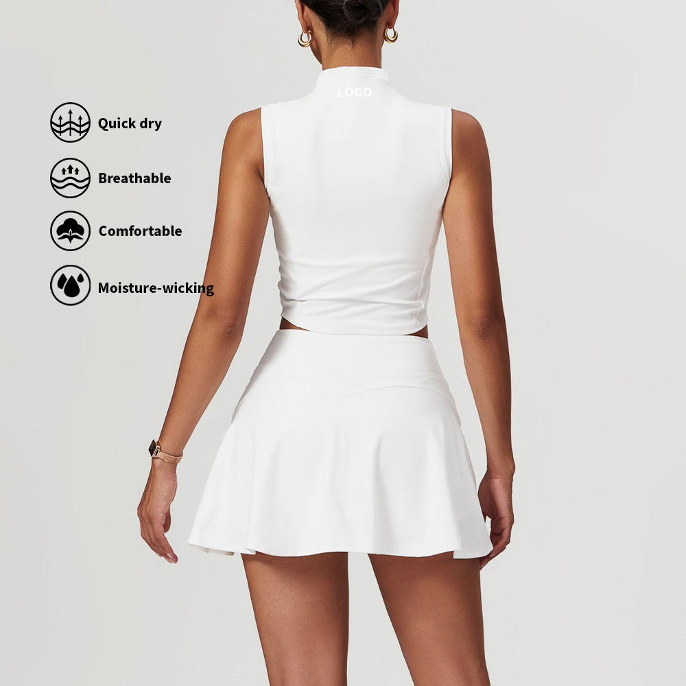 White mock neck sleeveless top back view