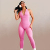 Scrunch Butt Deep V Halter Custom Yoga Unitards With Built-In Bra - Jumpsuit Manufacturer
