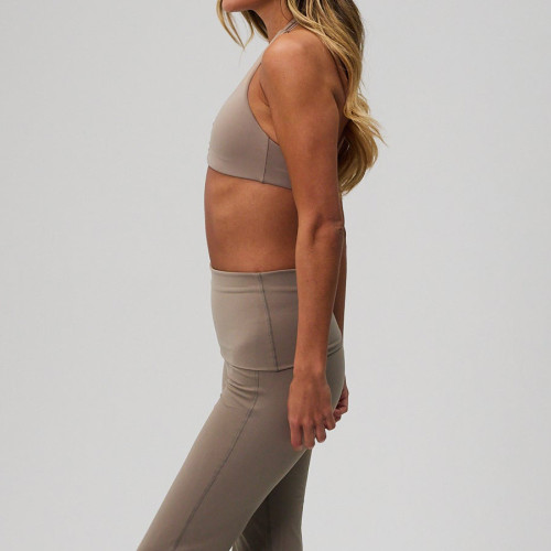 Ultra Smooth Nylon Spandex Foldover Flare Leggings and Halter Top Two Piece Workout Set Manufacturer