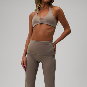 Ultra Smooth Nylon Spandex Foldover Flare Leggings and Halter Top Two Piece Workout Set Manufacturer