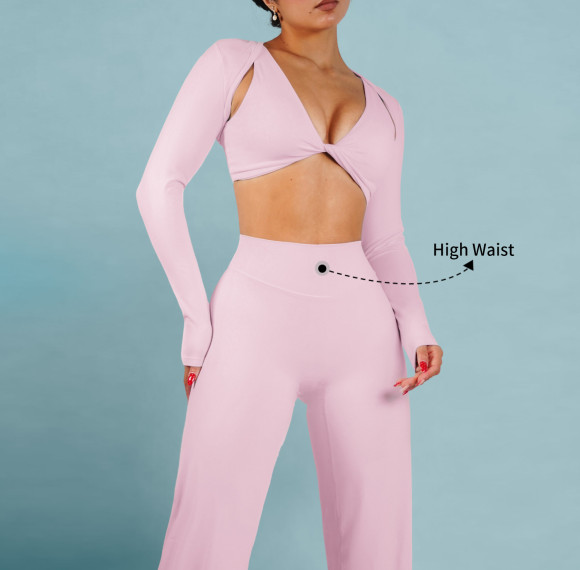 Second Skin Lounge Activewear Set Yoga Bolero Twist Front Sports Bra and Straight Leg Pants Factory