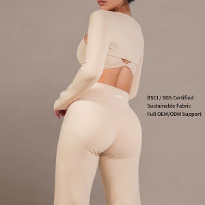 Second Skin Lounge Activewear Set Yoga Bolero Twist Front Sports Bra and Straight Leg Pants Factory