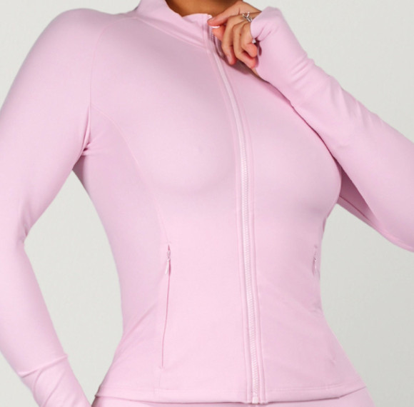 Hourglass Compression 75 Nylon 25 Spandex Zip Up Workout Jacket with Thumbholes and Hidden Pockets