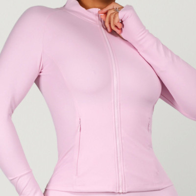 Hourglass Compression 75 Nylon 25 Spandex Zip Up Workout Jacket with Thumbholes and Hidden Pockets