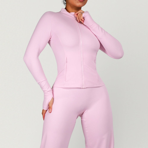 Hourglass Compression 75 Nylon 25 Spandex Zip Up Workout Jacket with Thumbholes and Hidden Pockets