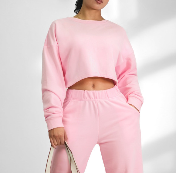 Ultra Soft Cotton Blend Open Back Split Cropped Sweatshirt and Matching Casual Sweatsuit