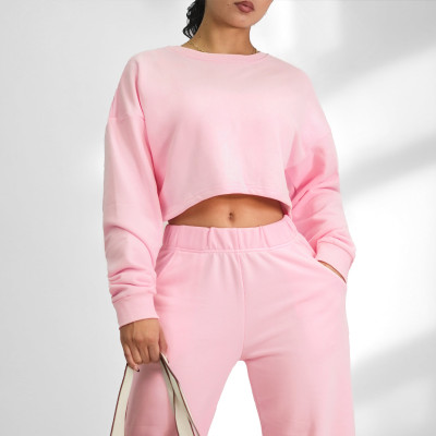 Ultra Soft Cotton Blend Open Back Split Cropped Sweatshirt and Matching Casual Sweatsuit