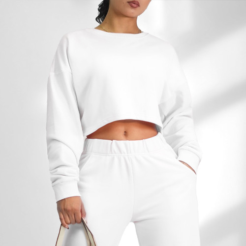Ultra Soft Cotton Blend Open Back Split Cropped Sweatshirt and Matching Casual Sweatsuit