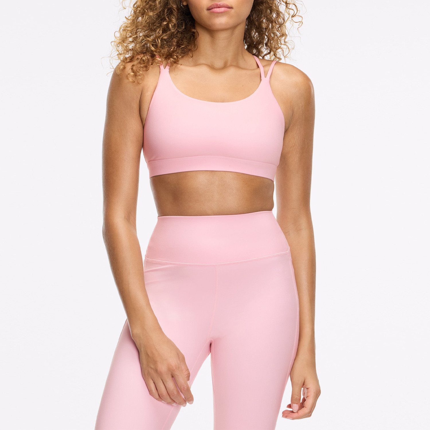 Pink matching workout set strappy bra