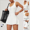 Zip Front 78 Nylon 22 Spandex Racerback Tennis and Pickleball Dress with Built in Shorts