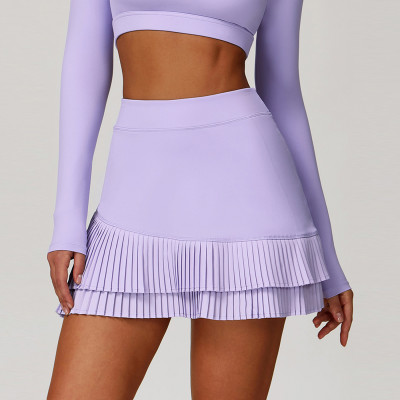 Pleated 78 Nylon 22 Spandex Wide Waistband Tennis and Golf Skort with Built in Pocket Shorts