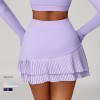 Pleated 78 Nylon 22 Spandex Wide Waistband Tennis and Golf Skort with Built in Pocket Shorts