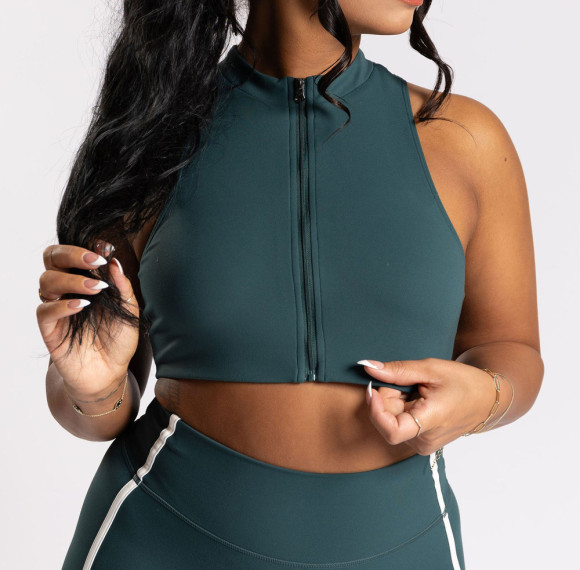 Buttery Soft High Neck Full Zip Front Racerback High Support Workout and Athletic Sports Bra