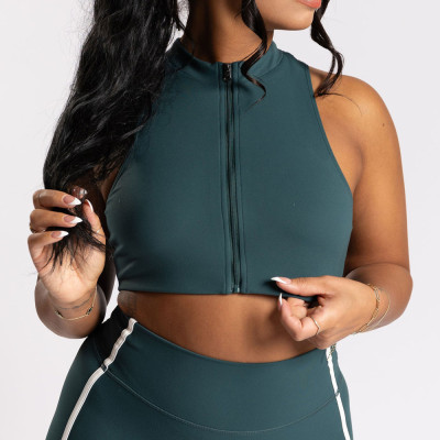 Buttery Soft High Neck Full Zip Front Racerback High Support Workout and Athletic Sports Bra