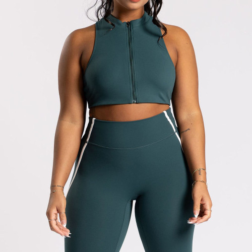 Buttery Soft High Neck Full Zip Front Racerback High Support Workout and Athletic Sports Bra