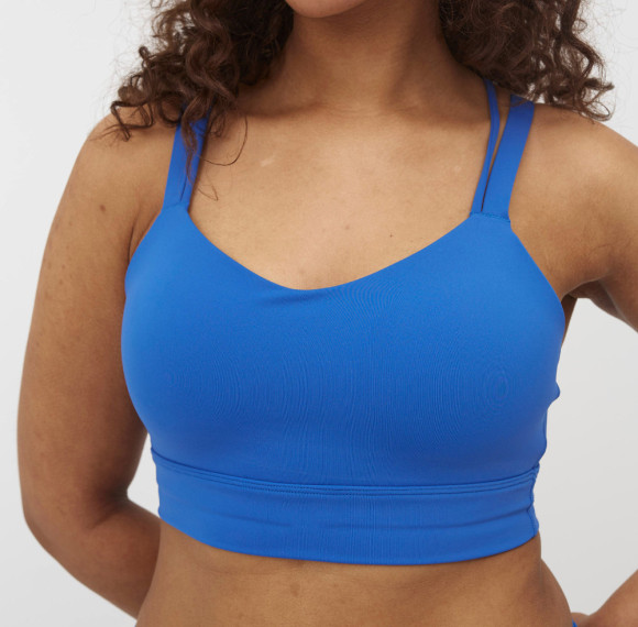 V Neck Strappy Double Strap Back Molded Cup Medium Support Yoga and Athletic Sports Bra