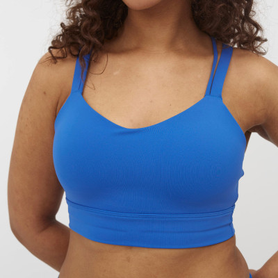V Neck Strappy Double Strap Back Molded Cup Medium Support Yoga and Athletic Sports Bra
