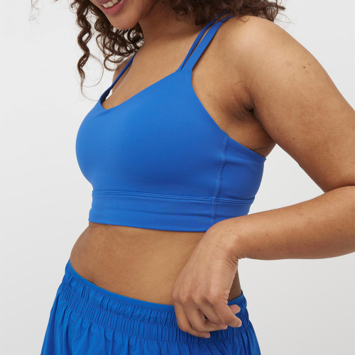 V Neck Strappy Double Strap Back Molded Cup Medium Support Yoga and Athletic Sports Bra