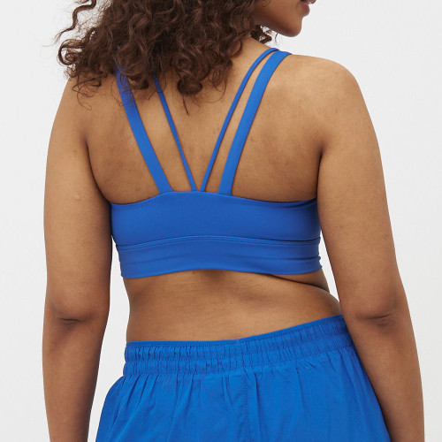 V Neck Strappy Double Strap Back Molded Cup Medium Support Yoga and Athletic Sports Bra