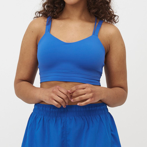 V Neck Strappy Double Strap Back Molded Cup Medium Support Yoga and Athletic Sports Bra