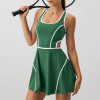 Contrast Piping Waist Cutout Cross Back Built In Shorts Custom Athletic Workout and Tennis Dress