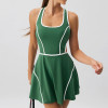 Contrast Piping Waist Cutout Cross Back Built In Shorts Custom Athletic Workout and Tennis Dress