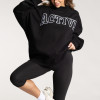 Drop Shoulder Brushed Fleece Graphic Patch Mock Neck Womens Activewear and Loungewear Sweatshirt