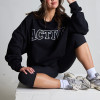 Drop Shoulder Brushed Fleece Graphic Patch Mock Neck Womens Activewear and Loungewear Sweatshirt