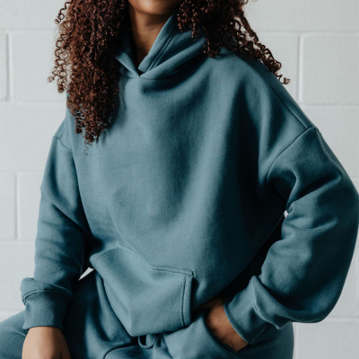 Unisex Relaxed Fit Drop Shoulder Midweight Brushed Fleece Lounge Kangaroo Pocket Pullover Hoodie