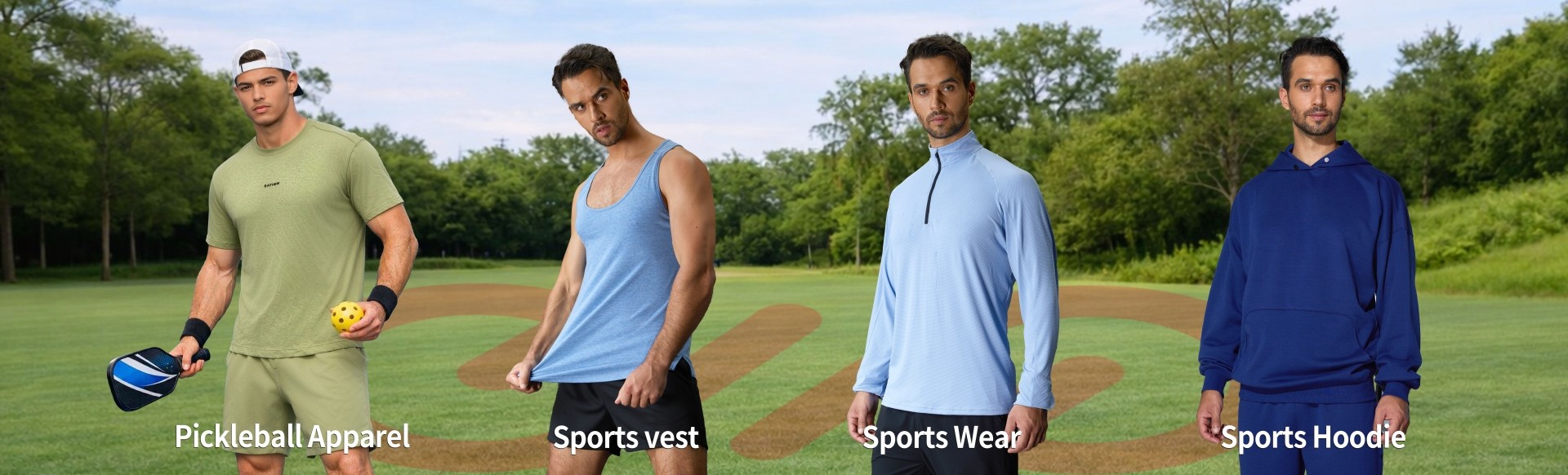 Call The STYLE SS26 men's collection featuring custom pickleball apparel, sports vests, and athletic hoodies.