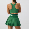Ribbed Racerback Sports Bra Striped Waistband Pleated Pocket Skort Tennis And Pickleball Set