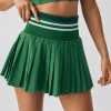 Ribbed Racerback Sports Bra Striped Waistband Pleated Pocket Skort Tennis And Pickleball Set