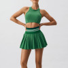 Ribbed Racerback Sports Bra Striped Waistband Pleated Pocket Skort Tennis And Pickleball Set