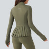 UPF 50 Stand Collar Full Zip Pleated Peplum Yoga Workout Jacket