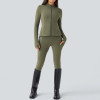 UPF 50 Stand Collar Full Zip Pleated Peplum Yoga Workout Jacket