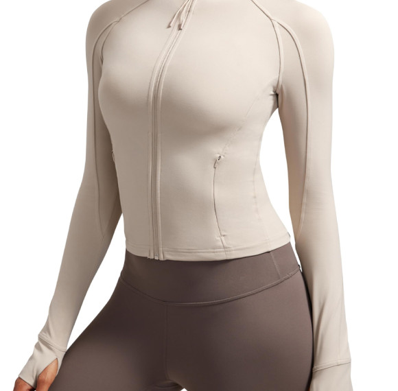 Waist Length Slim Fit Full Zip Hidden Inner Pocket Tennis And Yoga Jacket