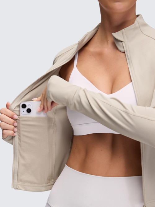 Waist Length Slim Fit Full Zip Hidden Inner Pocket Tennis And Yoga Jacket