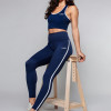 Navy Blue Contrast Binding Longline Racerback Sports Bra
