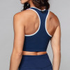 Navy Blue Contrast Binding Longline Racerback Sports Bra