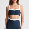 Navy Blue Retro Color Block Criss Cross Workout Sports Bra
