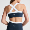 Navy Blue Retro Color Block Criss Cross Workout Sports Bra