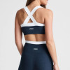 Navy Blue Retro Color Block Criss Cross Workout Sports Bra