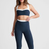 Navy Blue Retro Color Block Criss Cross Workout Sports Bra
