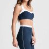 Navy Blue Retro Color Block Criss Cross Workout Sports Bra
