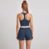 Navy Blue Color Block Two Piece Running Set With Fixed Cups