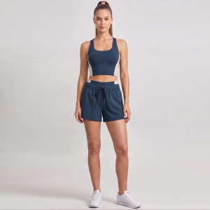 Navy Blue Color Block Two Piece Running Set With Fixed Cups