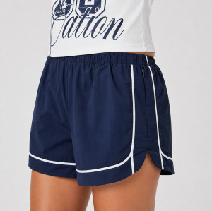 Navy Blue Graphic Print Built-In Bra Tank and Shorts Set