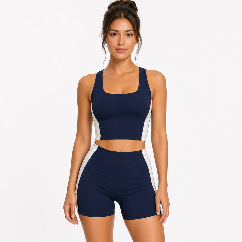 Color Block Biker Shorts Matching Workout Set