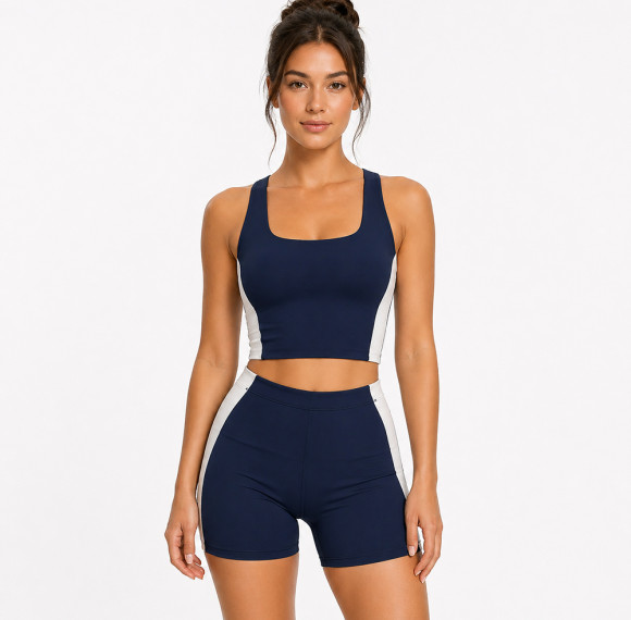 Color Block Biker Shorts Matching Workout Set